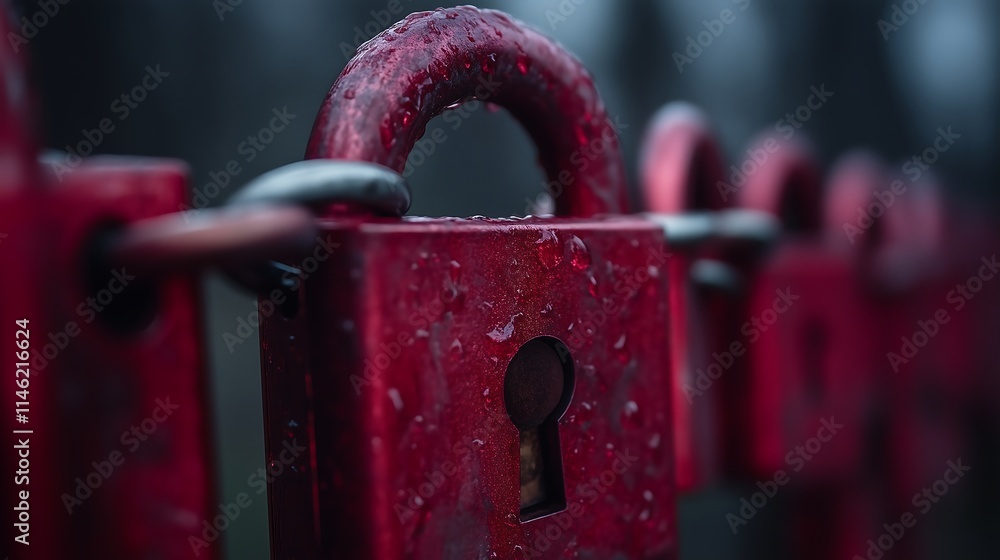 Aufkleber red padlock security: close up of a red padlock with a keyhole, symbolizing safety, protection, and 
