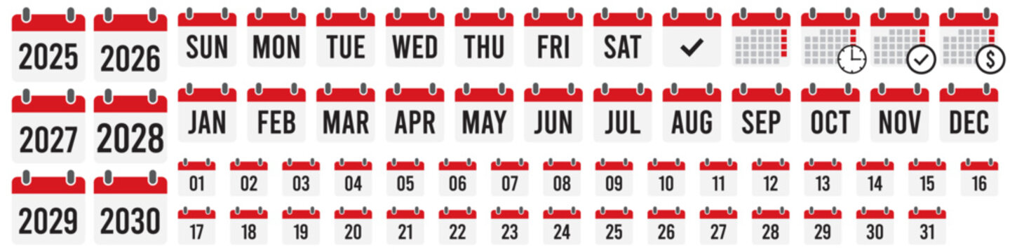 Calendar icons set with Years, Days, and Months