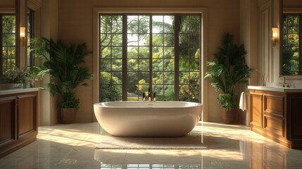 Spacious luxury bathroom with a clean tub and open space for design or decoration ideas