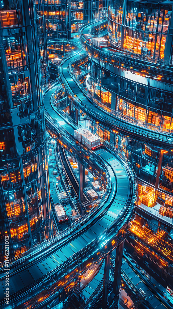 Aufkleber automated futuristic logistics hub with conveyor systems and robotics