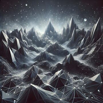 3d render, abstract black crystal background, faceted texture, macro panorama, wide panoramic polygonal wallpaper