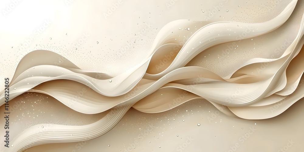 Poster an elegant composition of flowing, textured cream-colored ribbons on a soft beige background, creati