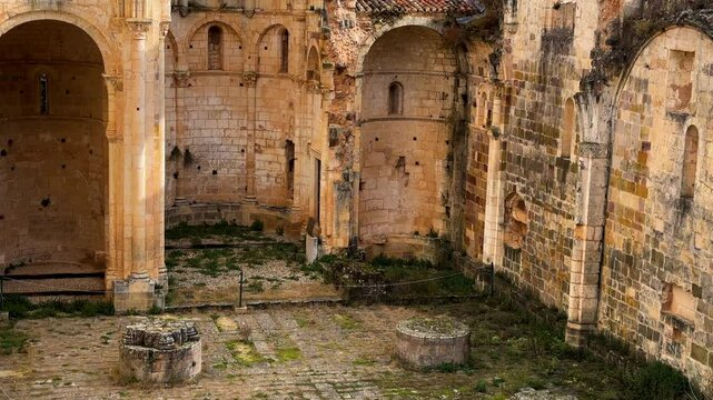 View of the ruins of Monastery of San Pedro de Arlanza in Burgos province, Spain. High quality 4k footage