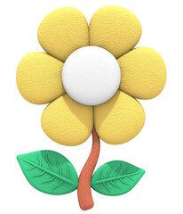 3d yellow flower isolated on transparent background, PNG