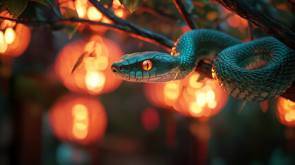 A sleek emerald green snake with glowing scales