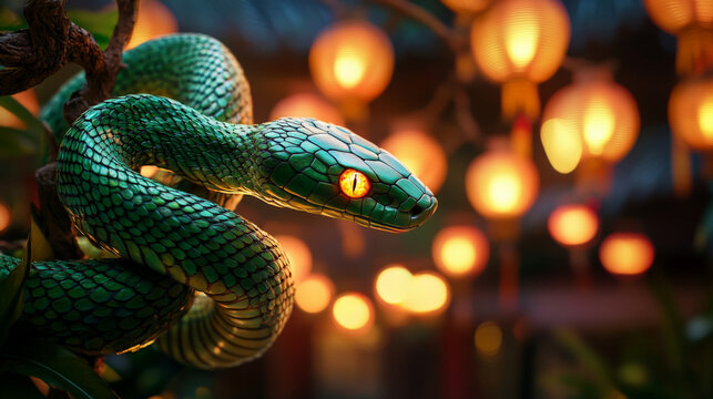 A sleek emerald green snake with glowing scales