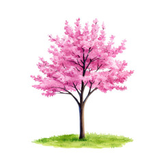 Naklejka premium Watercolor Cherry Blossom Tree at Twilight