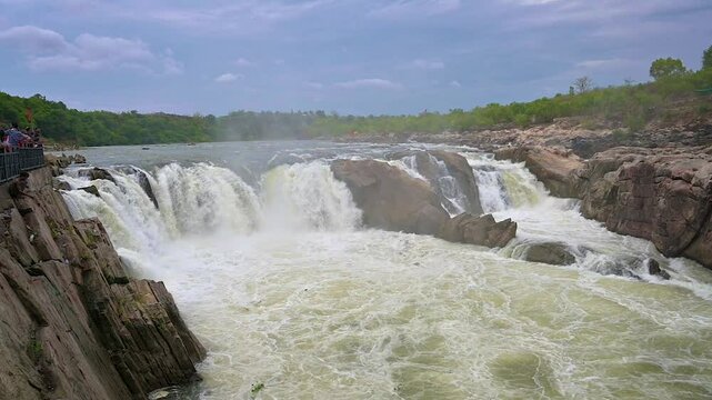 The Dhuandhar water falls at the Narmada river in Bhedaghat, Jabalpur, Madhya Pradesh, India.