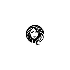 Beautiful woman face logo icon flat vector design. 