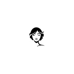 Beautiful woman face logo icon flat vector design. 