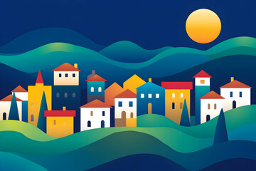 Night Village Illustration