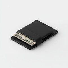 Fototapeta premium Sleek Matte Black Stainless Steel Money Clip Wallet with RFID Protection on White Background