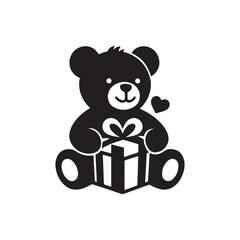 teddy bear with gift box silhouette vector design