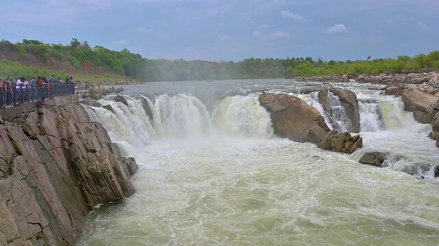 The Dhuandhar water falls at the Narmada river in Bhedaghat, Jabalpur, Madhya Pradesh, India.