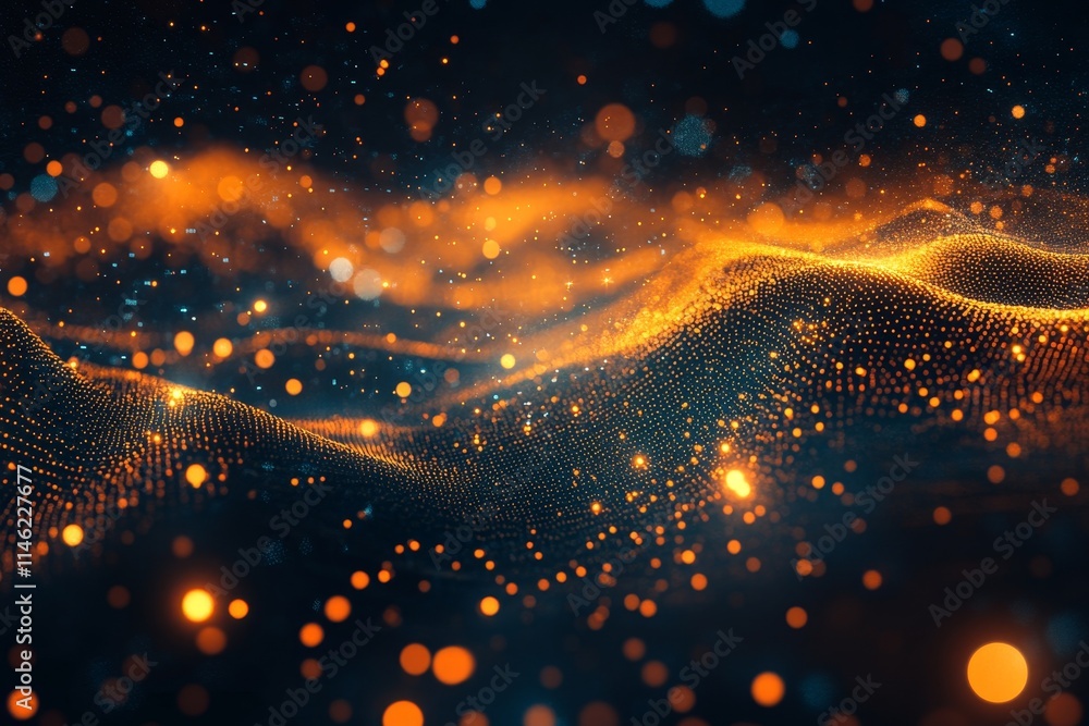 Poster abstract cyber space digital background with glowing lights, generative ai