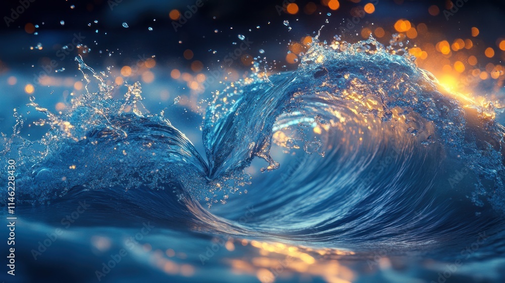 Aufkleber a close-up view of ocean waves illuminated by soft, warm light, creating a serene atmosphere.