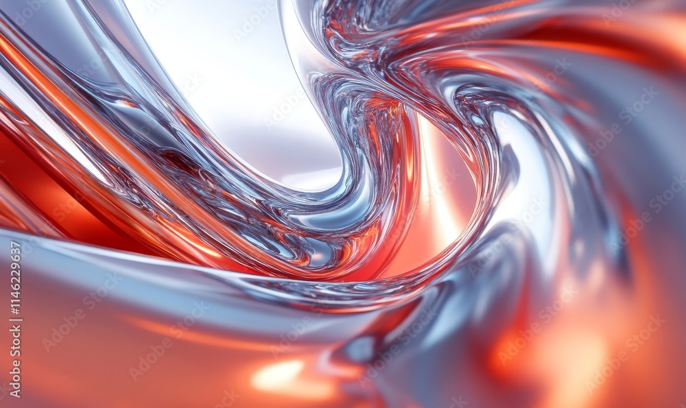 Poster chrome waves abstract digital background with modern design, generative ai