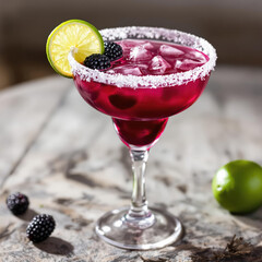 National Margarita Day: A Blackberry Margarita garnished with a few fresh blackberries and a lime wheel on the rim.