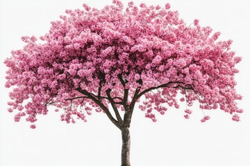 Obraz premium Full bloom pink cherry tree isolated on white background. (1)