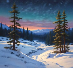 Illustration of winter landscape.