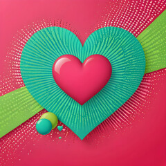 a close up of a heart on a pink background with green and pink accents


