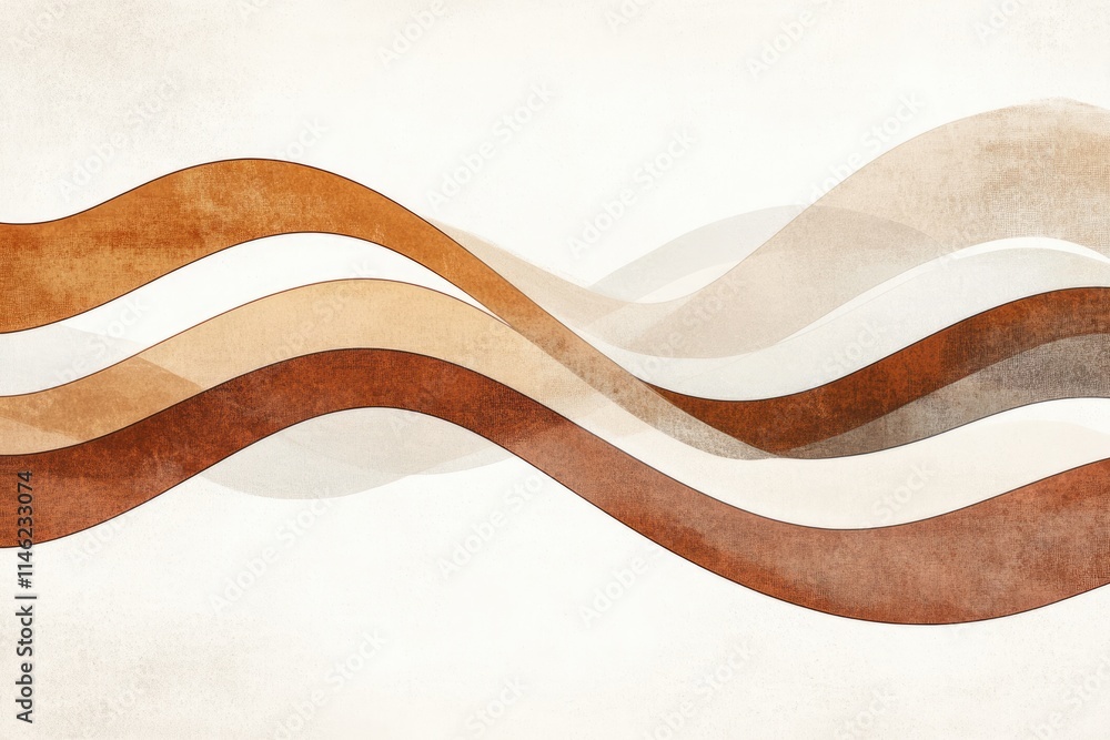 Poster abstract art featuring three wavy brown lines on a beige background, creating a minimalist and elega