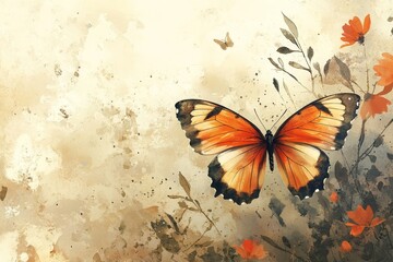 Butterfly with Flowers Abstract Concept Background, Generative AI