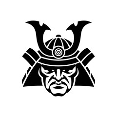Samurai Warrior Head Illustration in Black and White