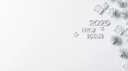 White background Happy New Year with "2025" inscription Blank background Copy space Minimalist