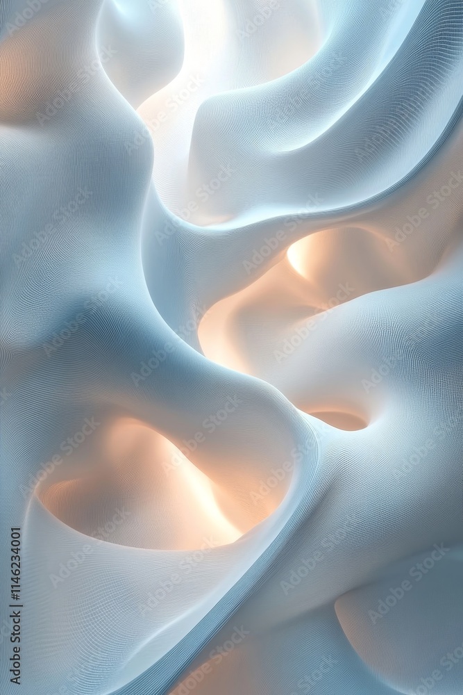 Poster 3d abstract white digital background with smooth lines, generative ai