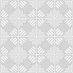 Seamless abstract geometric pattern consisting of interlocking shapes in a grid layout. Suitable for backgrounds, textiles and various creative projects.