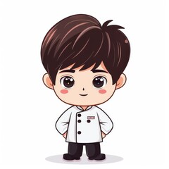 Cute cartoon chef boy with short brown hair.