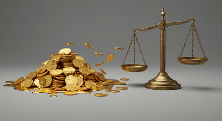 Golden Coins Melting Justice Scales Wealth Finance Concept