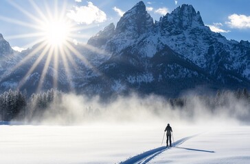 skiing in the mountains