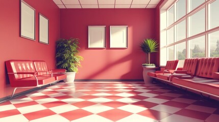 Red Plants and Furniture in a Office
