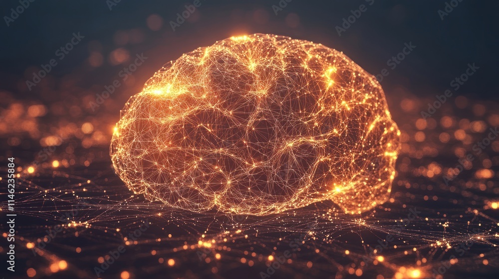 Poster a digital representation of a brain with glowing connections, symbolizing neural networks.
