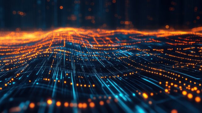 Big data flow technology and science vector background, tech abstraction with lines electronics and digital style in 3D dimensional perspective, abstract illustration.