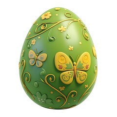 Vibrant Green Easter Egg with Glowing Butterfly Details in Matte Cartoon-Style 3D Icon
