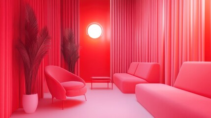 Red Plants and Furniture in a Office
