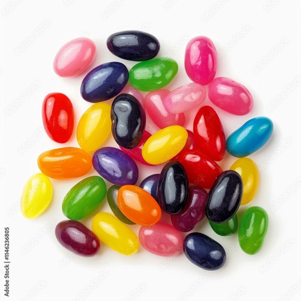 Poster assorted jelly beans showcasing a spectrum of colors, creating a sweet and tempting arrangement