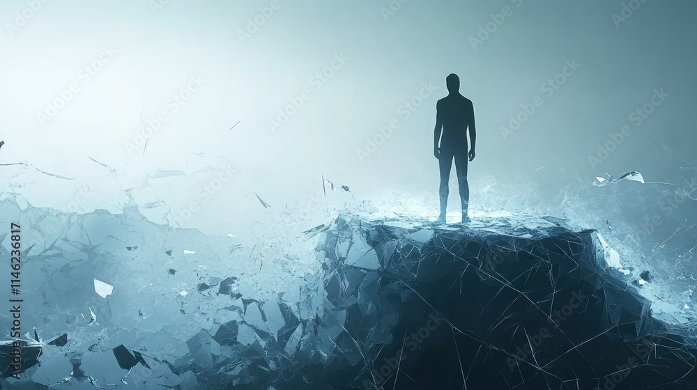 Aufkleber a silhouette stands on a fragmented surface, symbolizing introspection and existential themes.