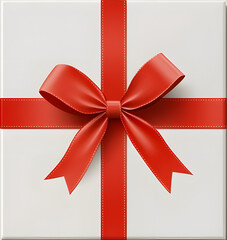 Red bow on gift box on white background