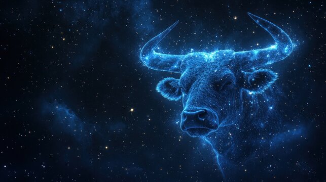 A cosmic representation of a bull, illuminated with stars against a dark space background.