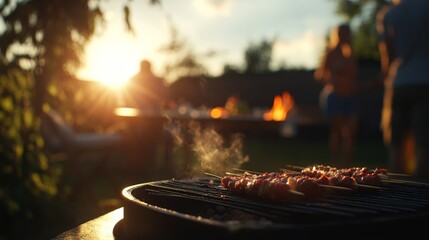 Sunset Barbecue: Enjoying Grilled Meat and Good Company Outdoors