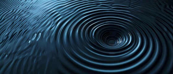 Futuristic abstract banner featuring flowing water rings and dynamic ripples on deep dark blue background for modern graphic design