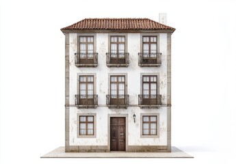 Fototapeta premium Classic European Three-Story House with Balconies and Tile Roof
