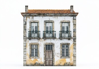 Fototapeta premium Weathered Vintage House with Decorative Balconies and Rustic Appeal