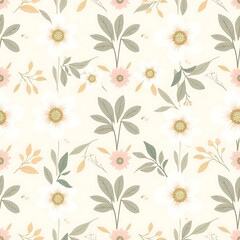 Obraz premium Floral Seamless Pattern: Delicate Daisies and Greenery