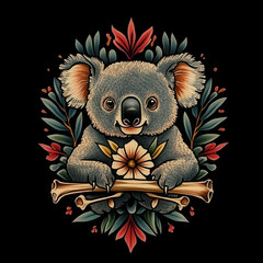 Koala tattoo flash illustration