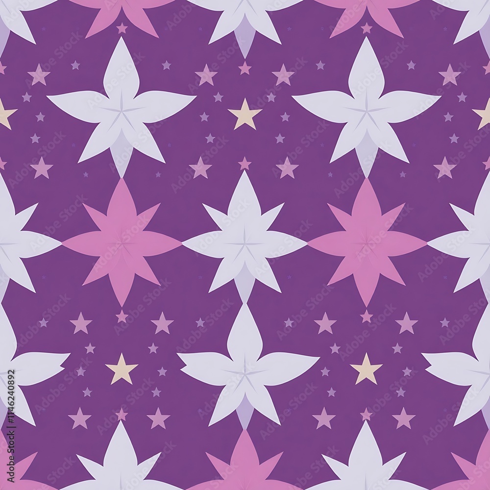 Poster purple floral starry seamless pattern: a whimsical and enchanting seamless pattern features delicate
